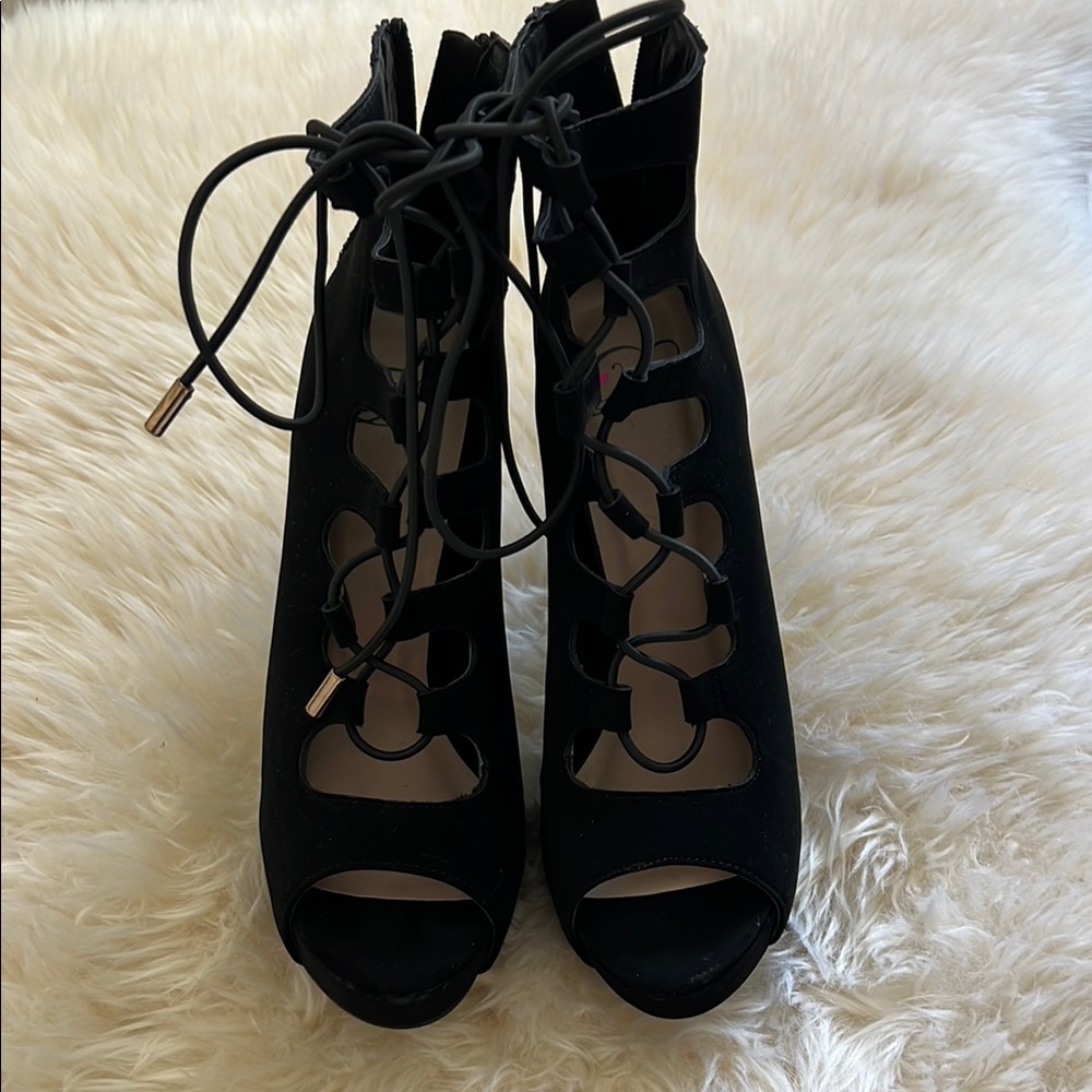 Elegant Black Women's Lace-Up Heels